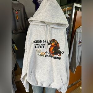 Brand new unisex, Ash gray hoodie  dachshund coffee